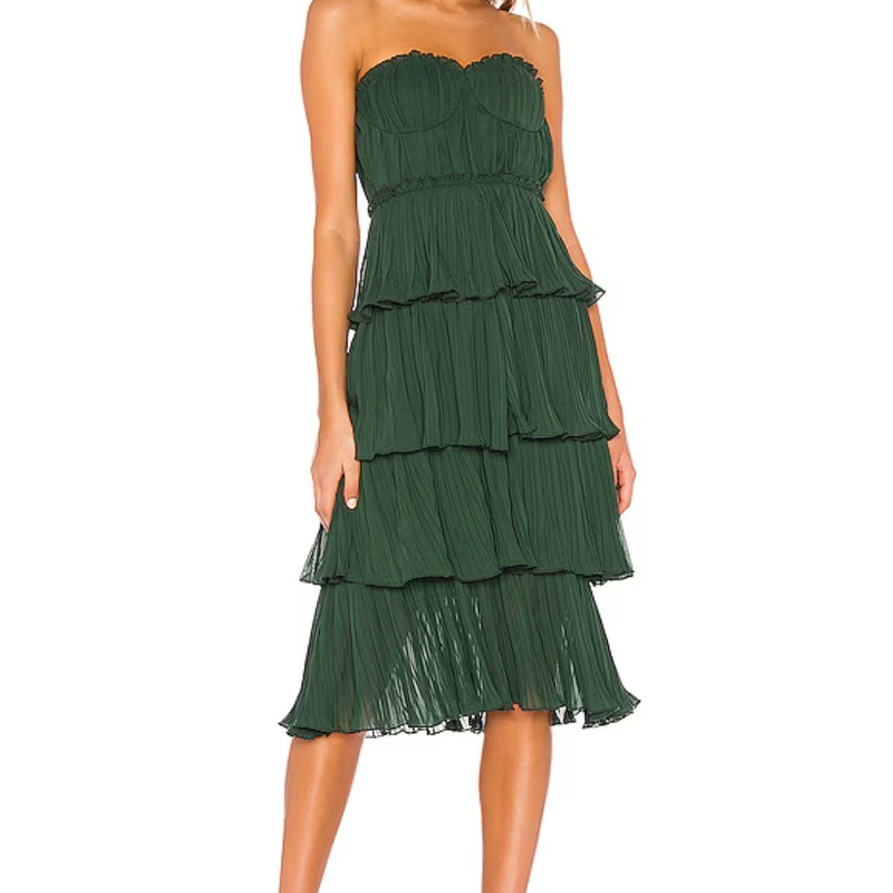 Strapless green dress by Lovers + Friends. Purchased on Revolve.